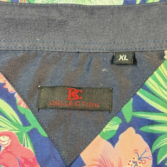 Men's Hawaiian Floral Button-Up Shirt – Navy with Parrots & Hibiscus | Size XL - Picture 4 of 7